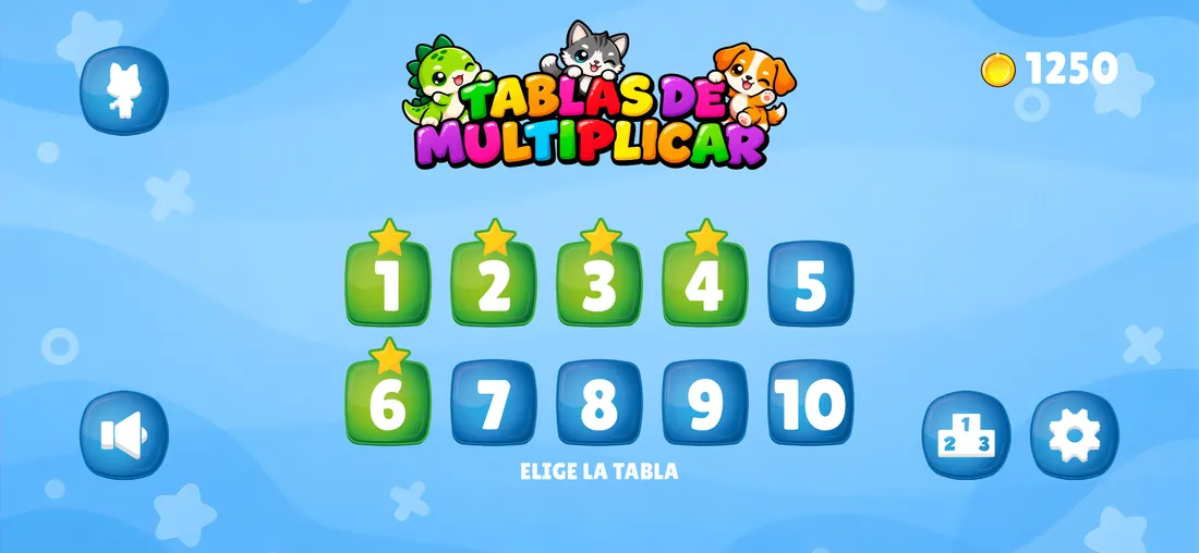 Menú de selección de tablas del 1 al 10