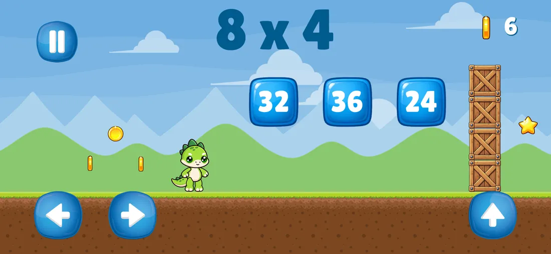 El dinosaurio jugando una tabla de multiplicar